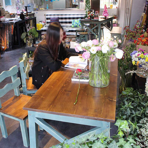 实木餐桌美式做旧复古桌长方形阳台餐饮咖啡桌服装花店桌子工作台