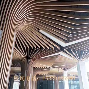 定制室内异型波浪弧形方通吊顶木纹立面承重柱装饰铝质方管造型柱