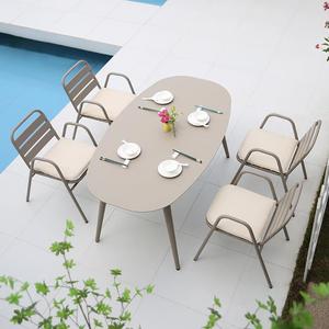 组合户外世家桌椅庭院花园室外全铝椭圆长桌子别墅花园餐桌椅精藤