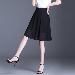 黑色雪纺半身裙夏季2024新款高腰a字裙显瘦遮胯垂感小个子短裙子
