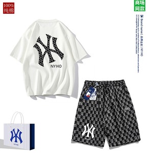 MLB&NY联名短袖T恤男夏季潮牌宽松休闲纯棉圆领上衣百搭运动套装