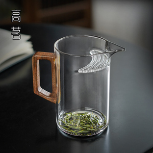 高茗月牙公道杯茶水分离玻璃茶滤网一体过滤茶杯功夫高硼硅带手柄