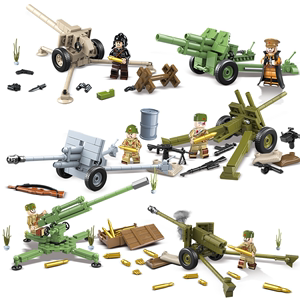 益智乐高二战德军反坦克榴弹高射炮拼装军事士兵小人模型积木玩具
