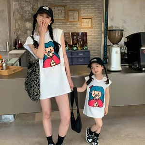 网红亲子母女装背心短袖夏季2024新款T恤裙休闲韩版一家三口时尚1