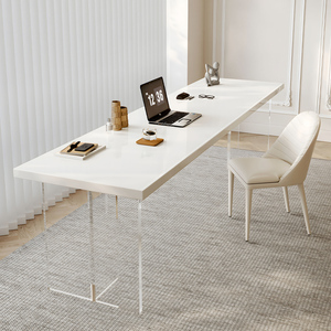 纯实木亚克力书桌悬浮双人长条奶油风白色简约家用书房电脑桌餐桌