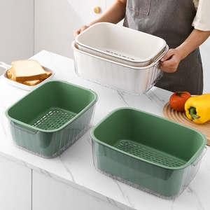 日本MUJIE双层洗菜盆沥水篮厨房家用加厚塑料水果盘长方形淘菜盆