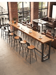 桌椅组合靠墙窄桌才者实木吧台桌美式定制家用阳台简约高脚长条桌