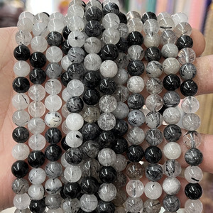 天然石5A级黑发晶圆珠散珠半成品diy水晶串珠手链项链饰品配件