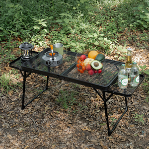 户外便携式易收纳野餐露营铝合金铁网格可升降折叠桌防水防烫茶几