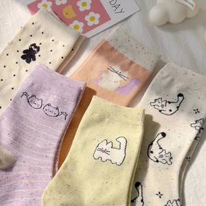 可爱袜子女中筒袜夏季薄款日系韩版卡通猫咪堆堆袜春秋款学生长袜