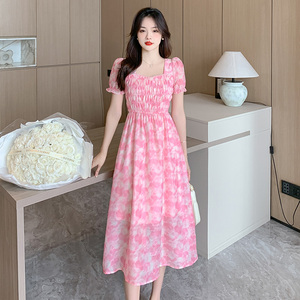 2024夏季新款连衣裙仙气超仙森系少女气质精致甜美收腰粉色长裙