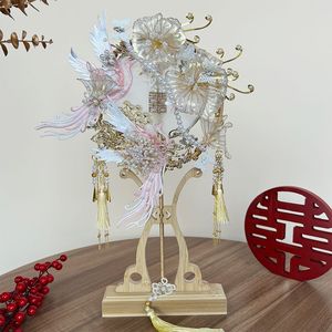 中式新娘团扇秀禾服结婚古风手工刺绣喜扇成品长柄双圈DIY材料包