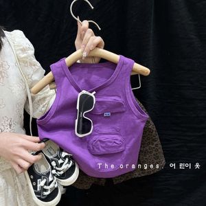 韩国洋气童装男童夏装套装儿童酷帅时髦豹纹短裤宝宝百搭紫色背心