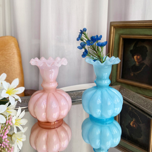 花瓶ins田园风芬顿复古老玻璃欧式中古小精致家用插花装饰摆件