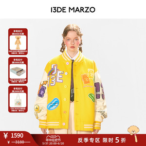 13DE MARZO男女同款 糖果熊刺绣拼色夹克时尚棒球服棉服宽松外套