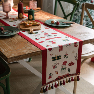 桌旗美式色织提花圣诞节桌旗布长条长桌布床尾旗茶几盖巾装饰礼物