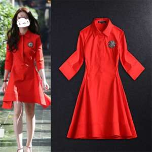 Early Autumn New Liu Yifei Star Shirt Collar Mid-sleeve Red