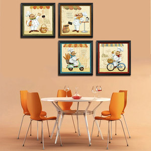 欧式餐厅装饰画厨房网红店挂画复古小尺寸墙面画个性创意厨师壁画