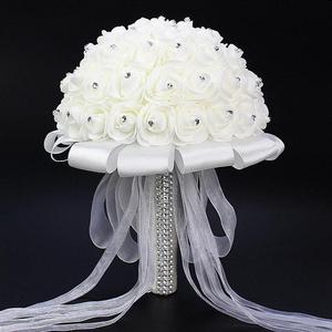 新娘婚礼手捧花花白色玫瑰xf10泡沫真花束韩式婚庆摄影结婚用品