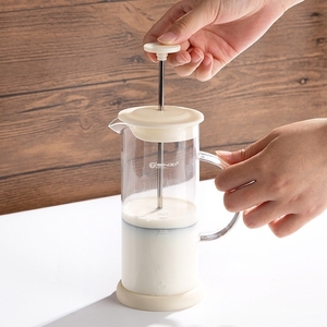 日本MUJIE家用手动打奶泡机牛奶打发搅拌器玻璃杯咖啡拉花带刻度