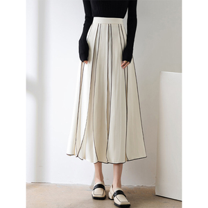 夏季法式名媛高级设计感气质小众时尚显瘦淑女风中长款线条百褶裙