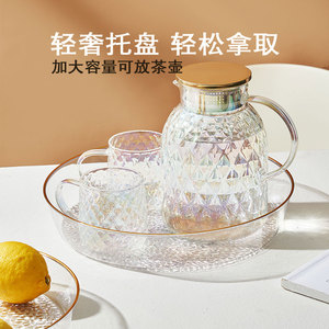 轻奢水杯托盘家用放茶杯茶盘塑料客厅茶几圆形商用零食水果餐盘子
