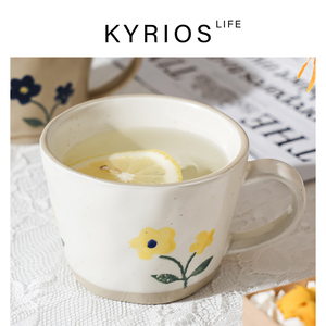 Kyrios L日式复古花朵早餐杯ins陶瓷高颜值咖啡马克杯子文艺可爱