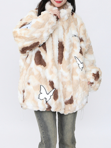 KUKU米米美式扎染反光蝴蝶羊羔毛女冬季小众设计感棉服外套厚棉衣