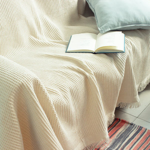 奶油风纯色沙发套罩遮丑网红沙发布盖布全盖民宿床尾巾高级沙发毯