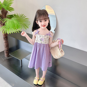 女童连衣裙夏季2024新款女孩宝夏装儿童公主裙婴儿礼服紫色背心裙