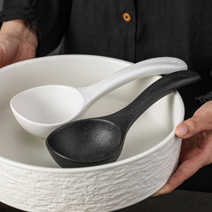 陶瓷大汤勺家用日式大号盛汤厨房专用粥勺加深勺头高级感黑白汤匙