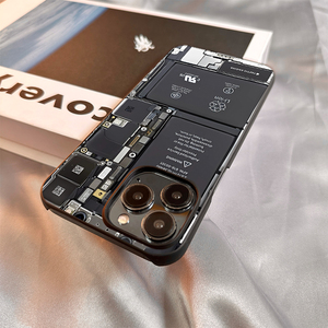 电路板电池新款半包适用iPhone15promax手机壳13 14塑料12硬壳6s 5s 7plus 8透气4s男女黑白