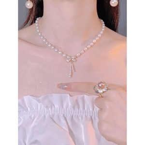 施华洛世奇适用蝴蝶结珍珠项链女2023年新款潮轻奢设计感高级网红
