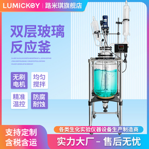 LuMickey双层玻璃反应釜实验室电加热搅拌聚四氟乙烯反应器1-250L