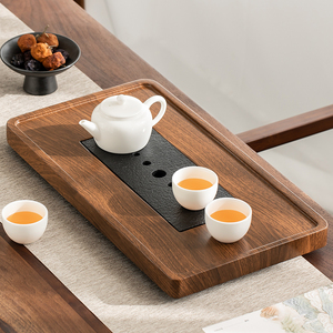 花梨木纹茶盘竹制茶台茶海茶具竹子家用长方形简约单层抽屉排水式