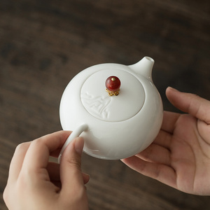 中国象牙白瓷一人喝山水西施壶一键茶水分离茶壶精致功夫茶壶单壶