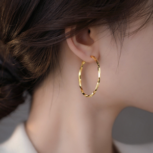 韩式极简风素圈纯银耳环女2024年新款爆款耳饰时尚设计感耳圈气质