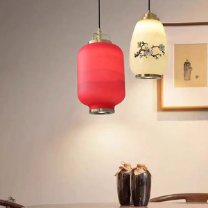 新中式小吊灯射灯一体全铜火锅店烧烤餐饮红色方桌圆餐桌上方吊灯