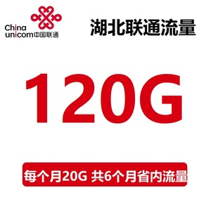 湖北联通流量充值120G中国联通流量加油包省内通用流量6个月有效