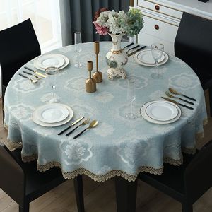 欧式圆形家用餐桌布大圆桌桌布布艺圆桌台布桌垫蓝色清新客厅饭桌
