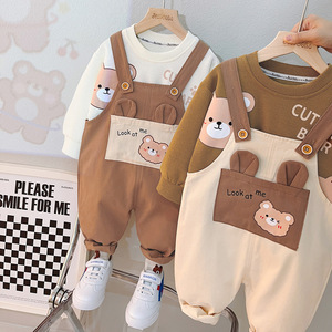 宝宝背带裤春季套装0-1一3岁儿童装2男小童秋装6个月婴儿衣服韩版