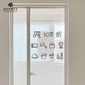 ins风创意线条图案家用厨房玻璃门贴纸推拉移门装饰防撞贴冰箱贴
