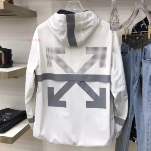 正品 off-white 3M反光箭头冲锋衣OW男女同款夹克连帽防风衣外套