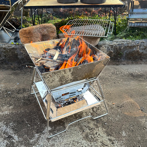 露营烤火焚火台烧烤架柴火炉子不锈钢户外折叠木炭烤肉架便携小型