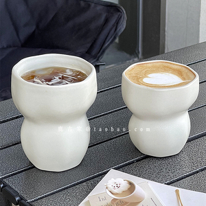 ins简约风拿铁杯咖啡厅创意陶瓷手捏咖啡杯日式个性无把杯葫芦杯