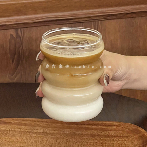 ins风奶呼呼可爱玻璃杯早餐牛奶杯创意简约酸奶杯透明圈圈咖啡杯