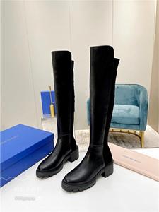 直邮StuartWeitzman/SW23拼皮过膝长筒靴女士粗跟骑士靴弹力靴