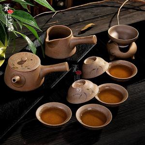 粗陶功夫茶具整套装特价复古日式台湾陶瓷紫砂侧把壶茶壶茶杯