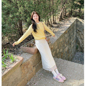 韩版复古白色波点网纱直筒包臀半身裙女夏季别致绝美中长款一步裙