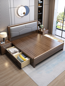 顾家家居中式胡桃木实木床1.8米主卧现代简约双人床1.5轻奢家具软